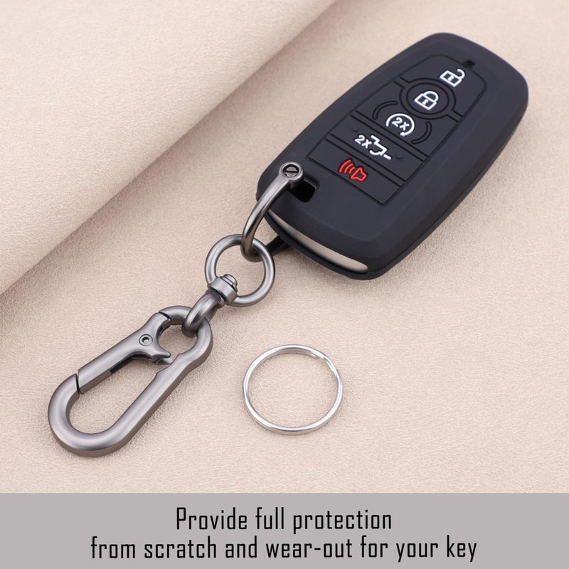 TANDRIVE Key Fob Cover for 2025 2024-2017 Ford F150 F250 F350 F450 F550 F650 F750, 5 Button, Silicone, 2-Pack, Black and Gray - Image 3
